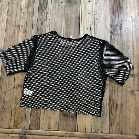 Endless Blu Mesh Top Sheer Rhinestone Cropped Top Sz M - Picture 5 of 9